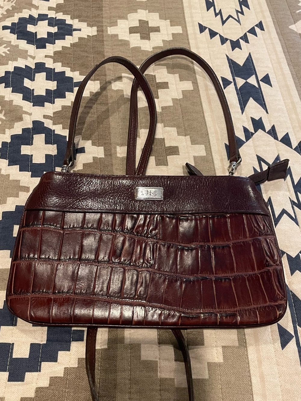 Brighton Croc-Embossed Shoulder Bag dark leather